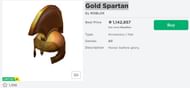 The Gold Spartan accessory from the Roblox Avatar Shop. (Image via Roblox.com)